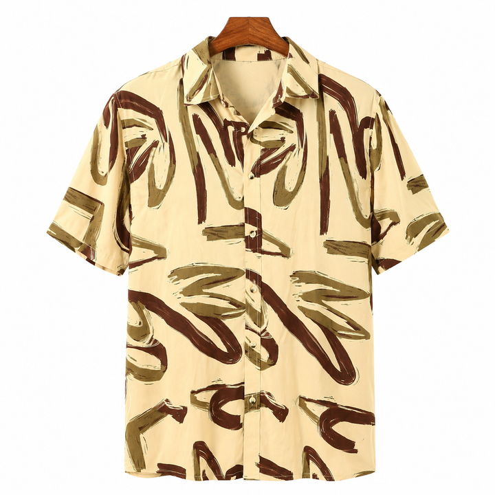 Asos Design Men's Relaxed Shirt Beige Abstract Printed
