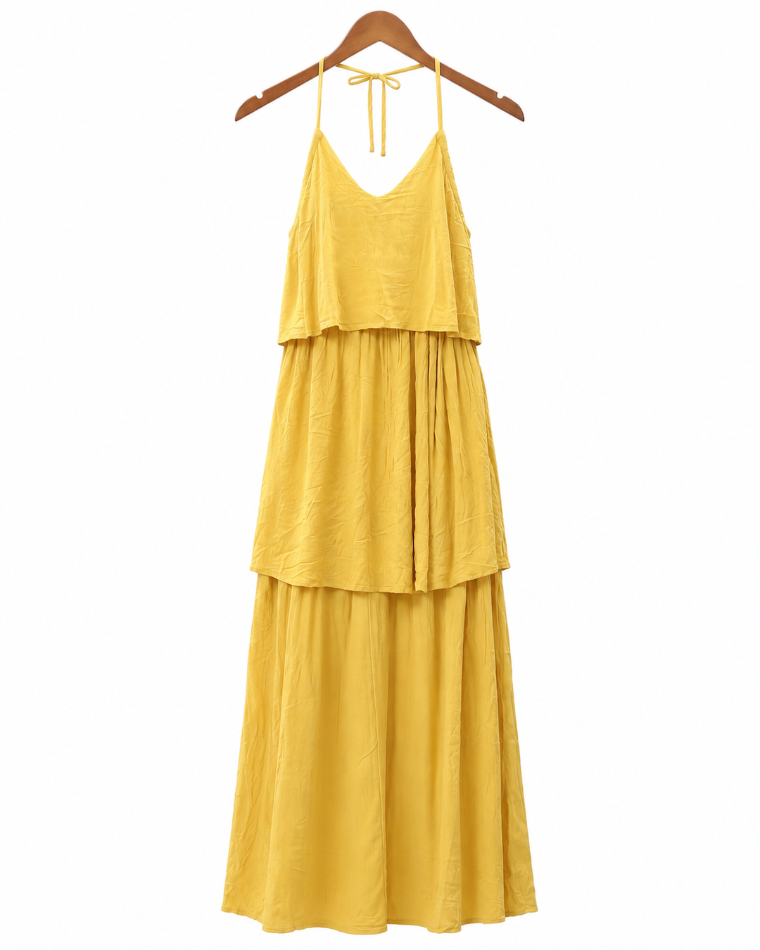Asos Halter Tiered Yellow Maxi Dress