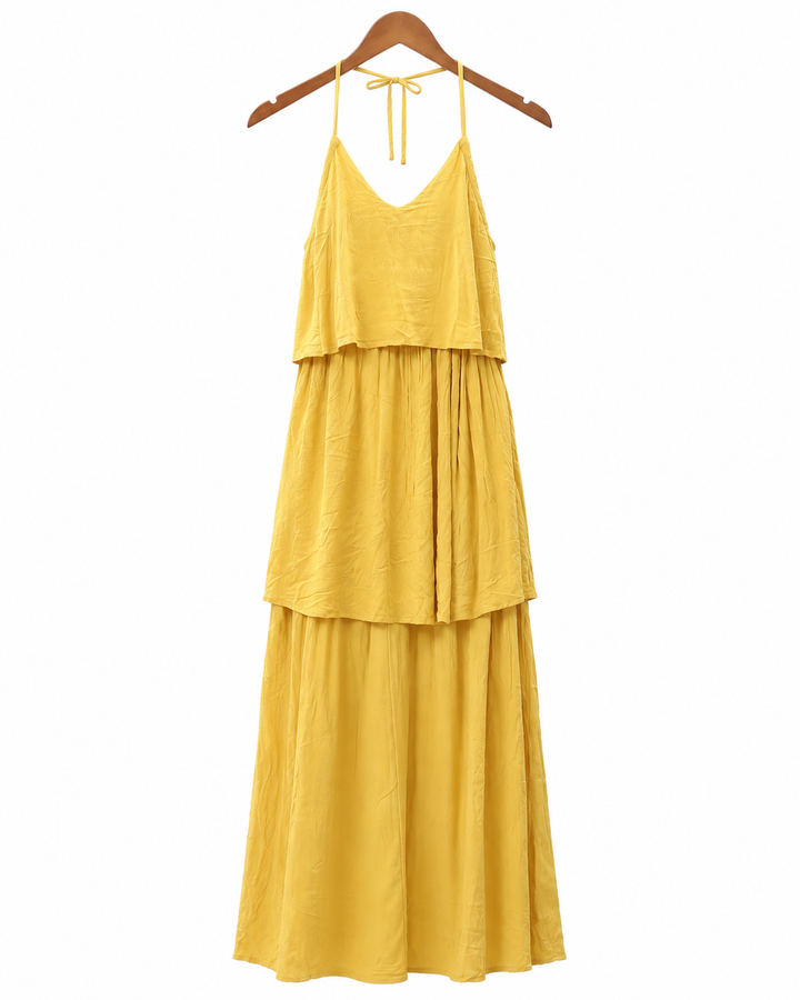 Asos Halter Tiered Yellow Maxi Dress