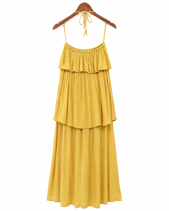 Asos Halter Tiered Yellow Maxi Dress