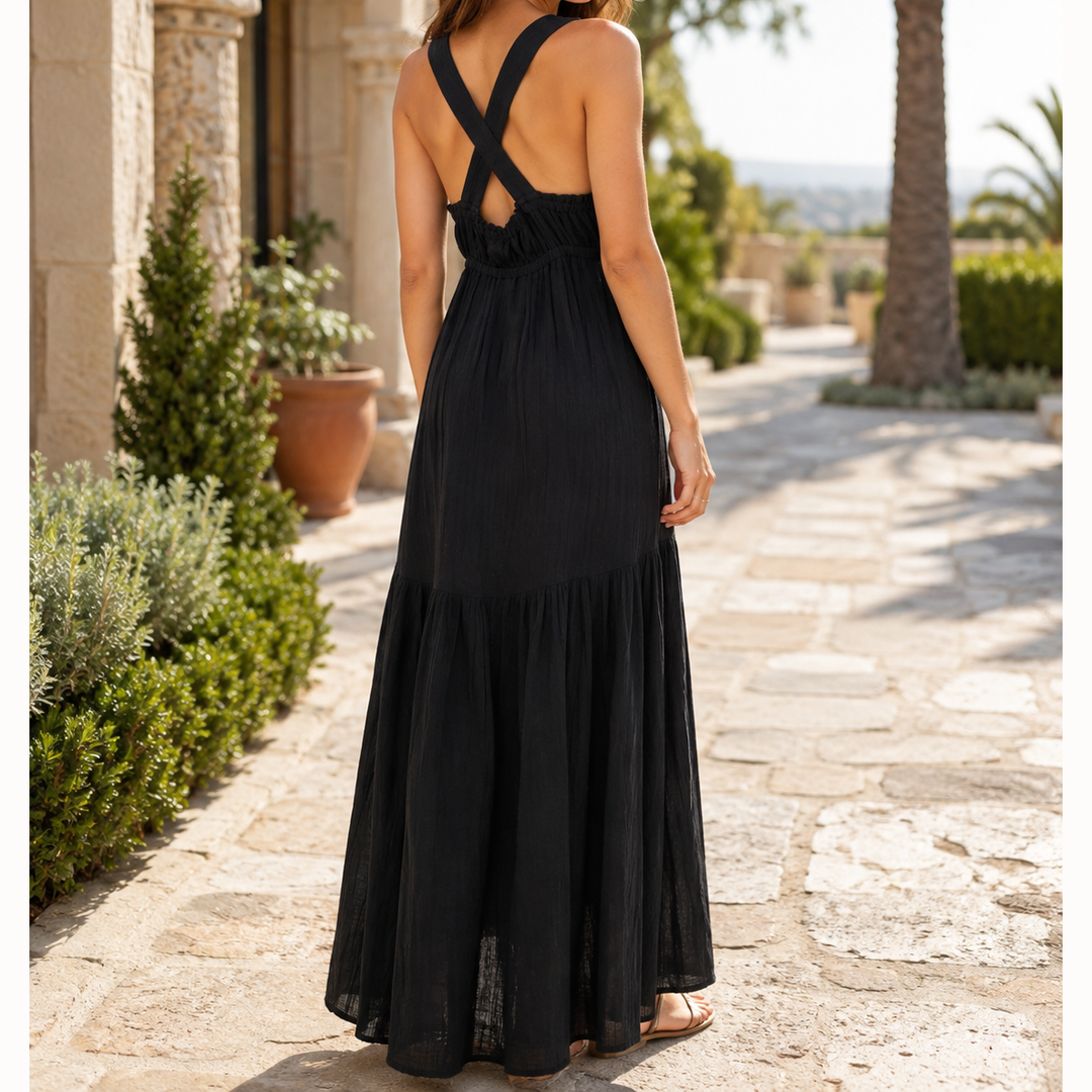 Anthropologie Pleated Sleeveless Criss Cross Maxi Dress
