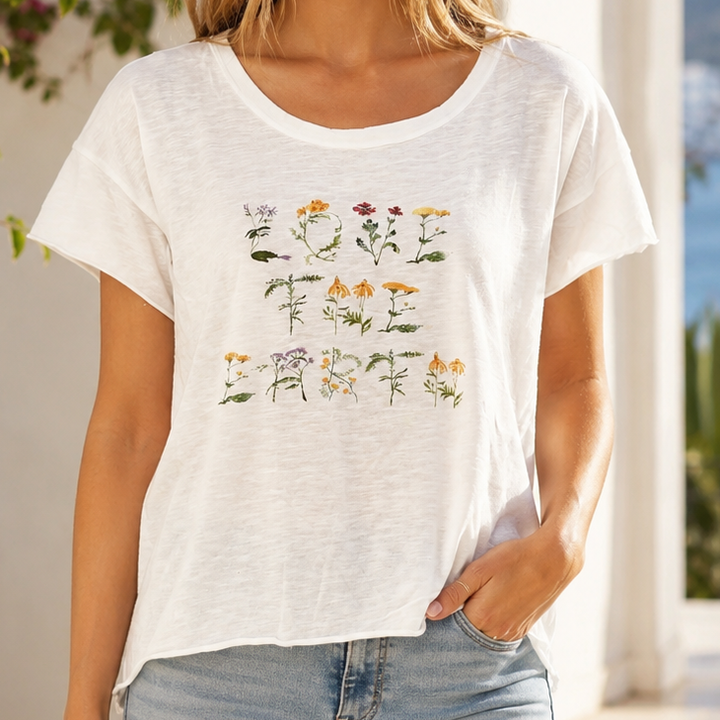 Anthropologie Lauren Filzenger Love The Earth Floral Tee Blouse Top
