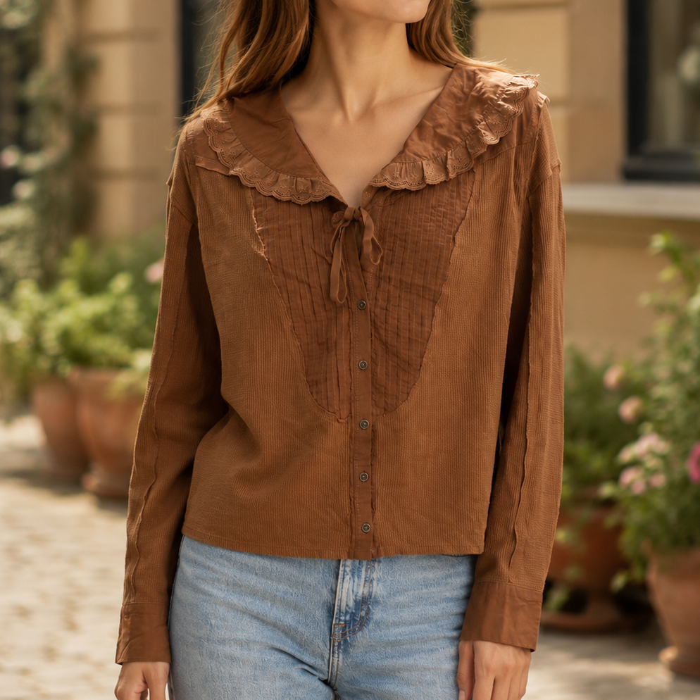 Anthropologie Women’s Buttondown Thermal Blouse Top