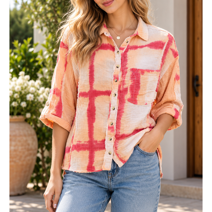 Free People We The Free Washed Away Plaid Tunic Shirt Top