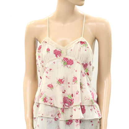 Free People Floral Shabby Chic Rose Racerback Tank Top