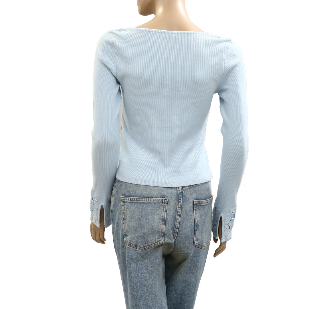 By Anthropologie Long-Sleeve Lace-Trim Blouse Top