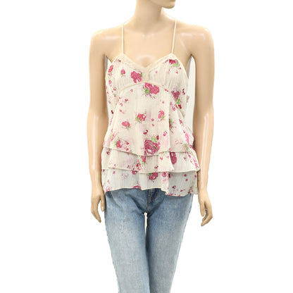 Free People Floral Shabby Chic Rose Racerback Tank Top
