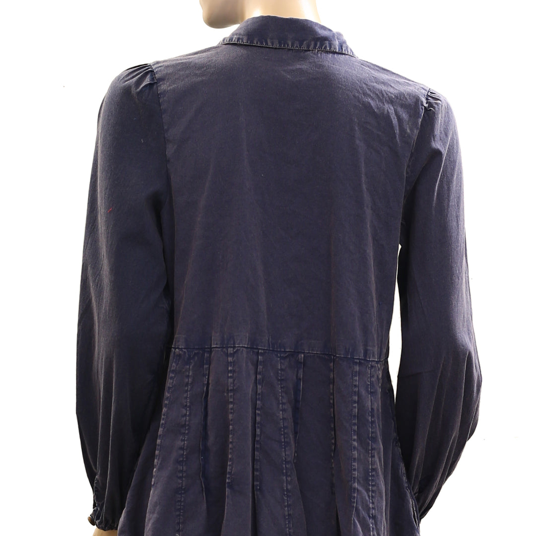free people marvelous mia mini dress Free People Marvelous Mia Solid Mini Dress Buttondown Babydoll Long Sleeve New M