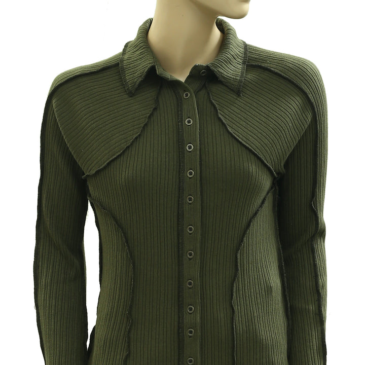 Free people Ribbed Button-Down Knit Blouse Top