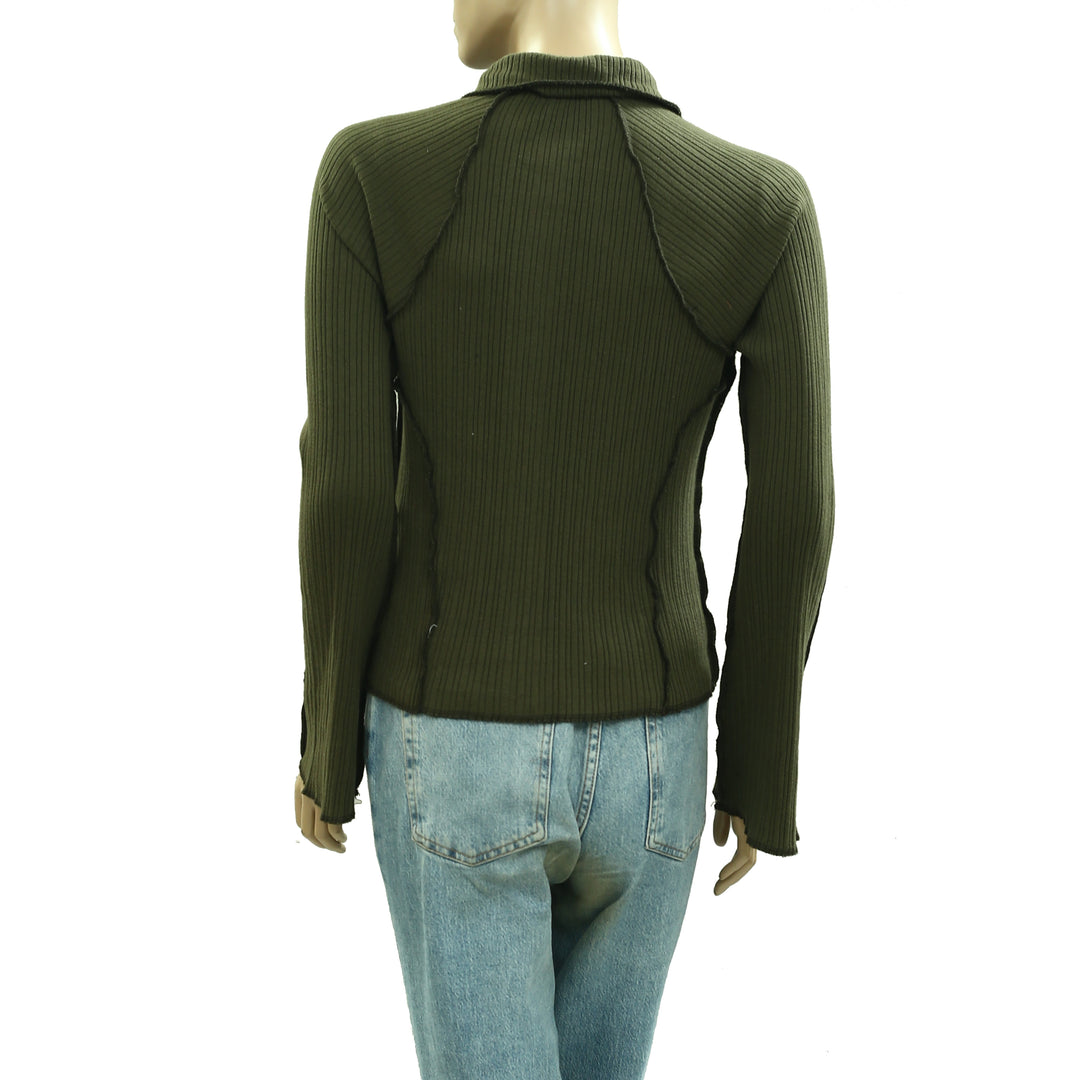 Free people Ribbed Button-Down Knit Blouse Top