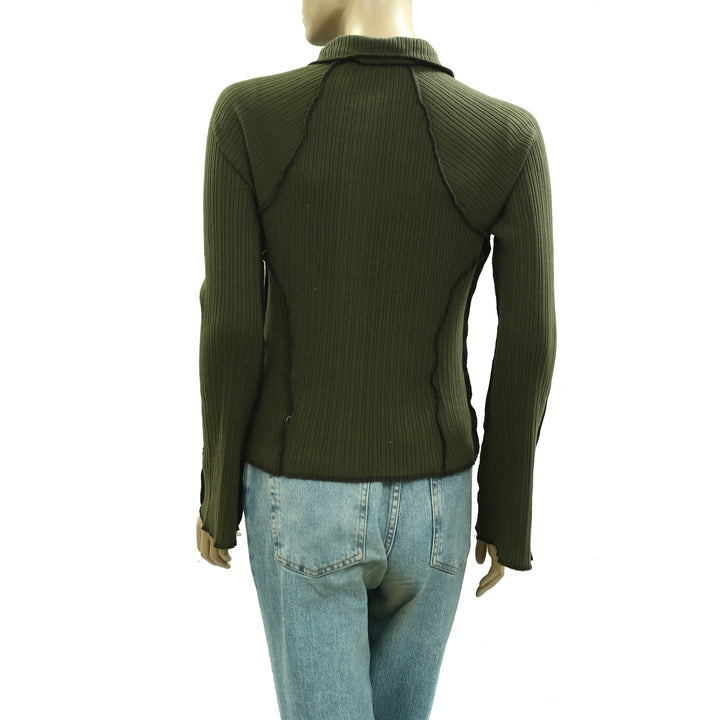 Free people Ribbed Button-Down Knit Blouse Top