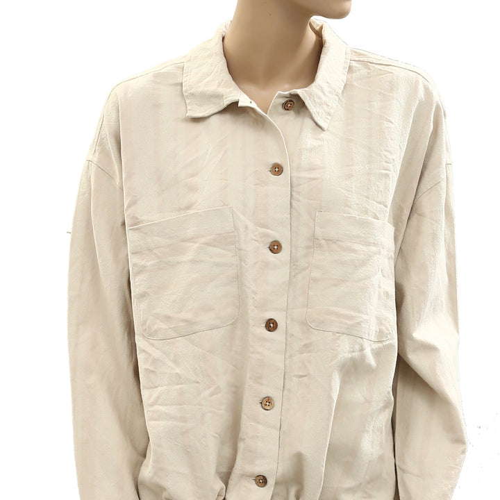 Free People Striped Buttondown Shirt Tunic Top