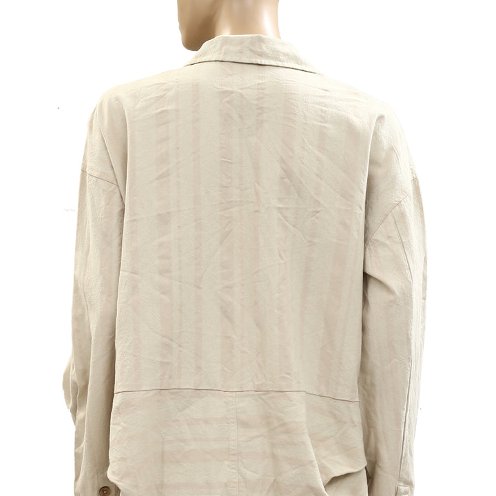 Free People Striped Buttondown Shirt Tunic Top