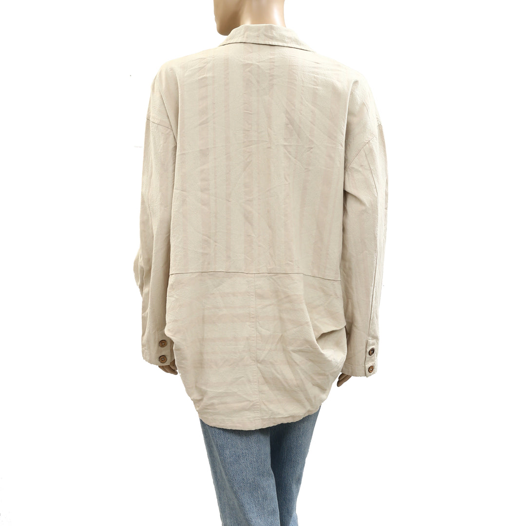 Free People Striped Buttondown Shirt Tunic Top