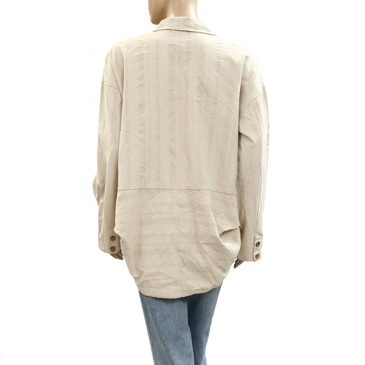 Free People Striped Buttondown Shirt Tunic Top