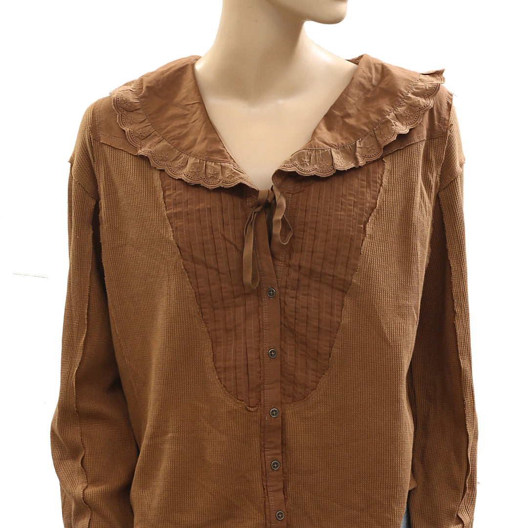 Anthropologie Buttondown Thermal Blouse Top