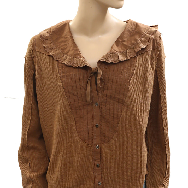 Anthropologie Buttondown Thermal Blouse Top