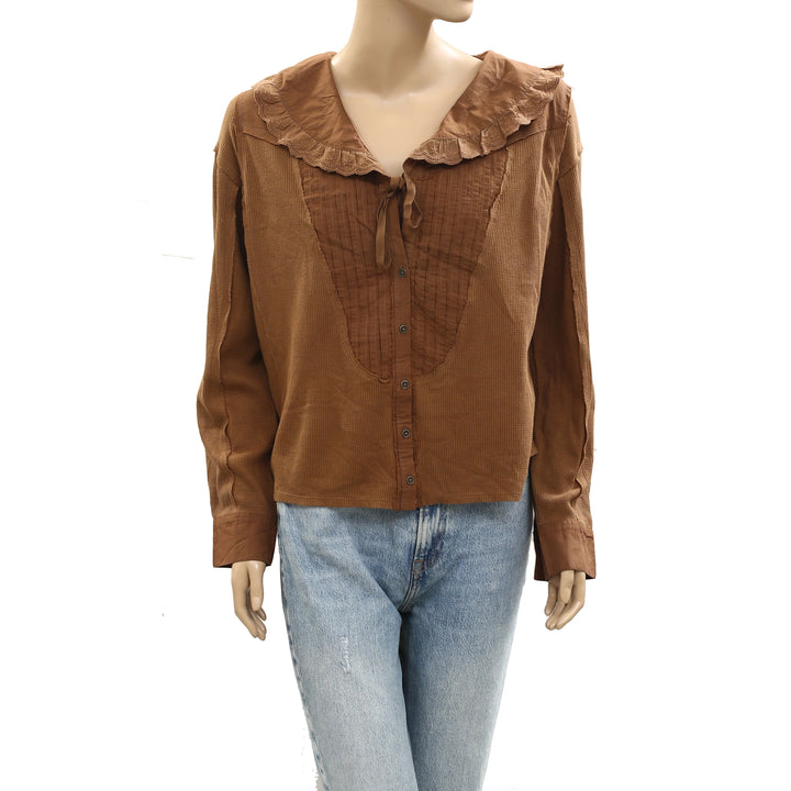 Anthropologie Buttondown Thermal Blouse Top