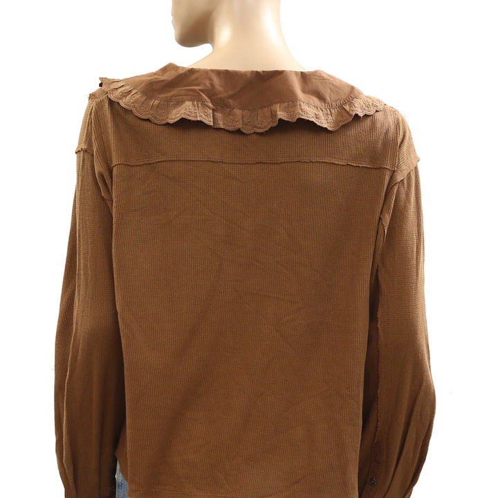 Anthropologie Buttondown Thermal Blouse Top