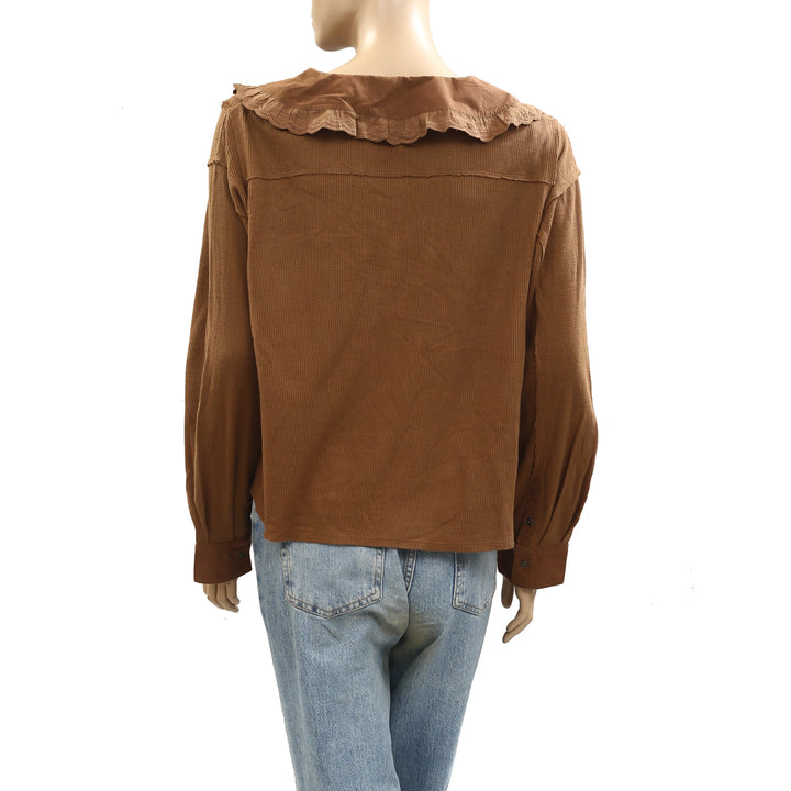 Anthropologie Buttondown Thermal Blouse Top
