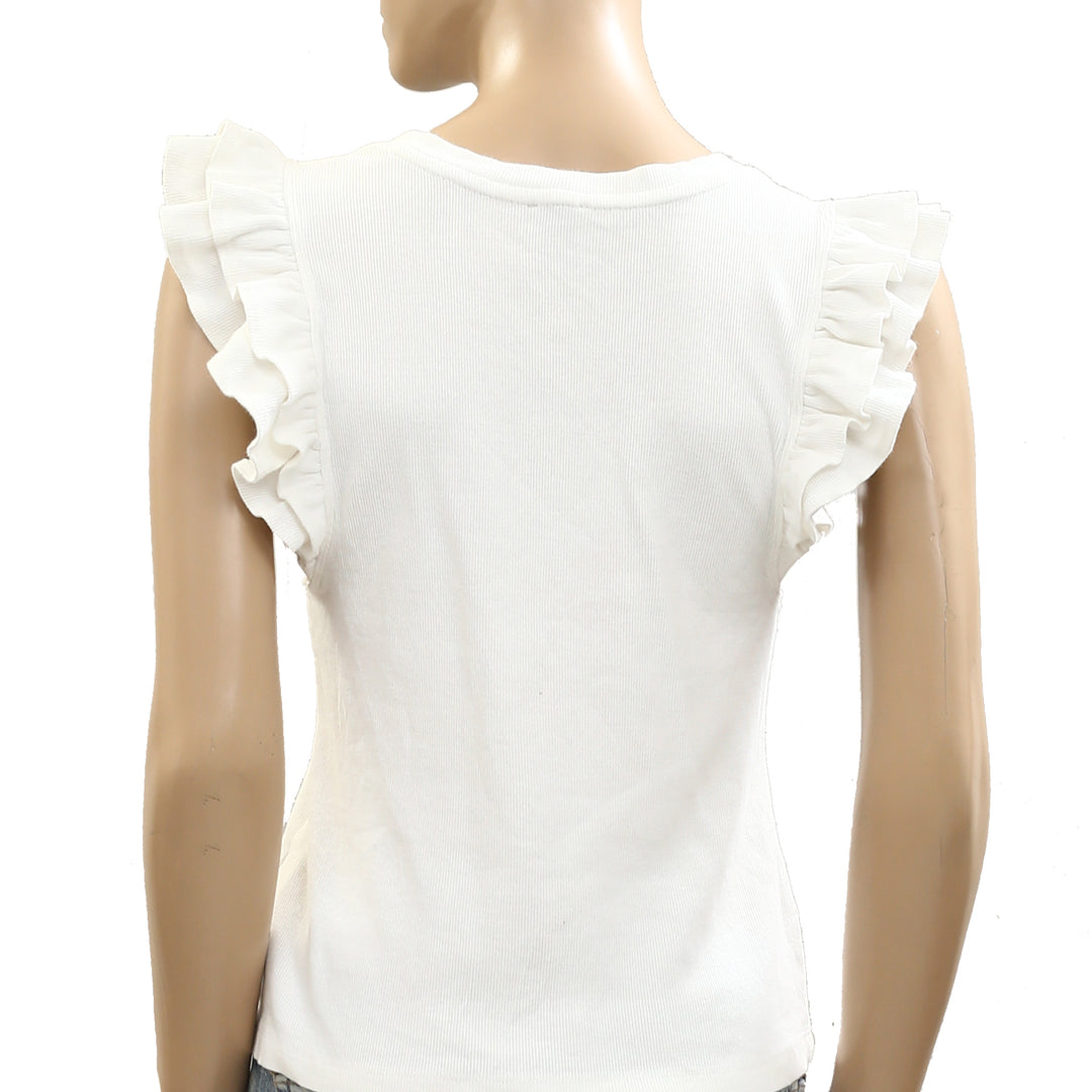Maeve Anthropologie Ribbed Ruffle Tank Blouse Top