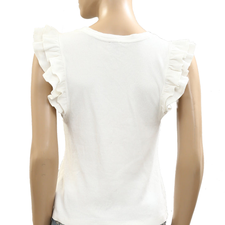 Maeve Anthropologie Ribbed Ruffle Tank Blouse Top