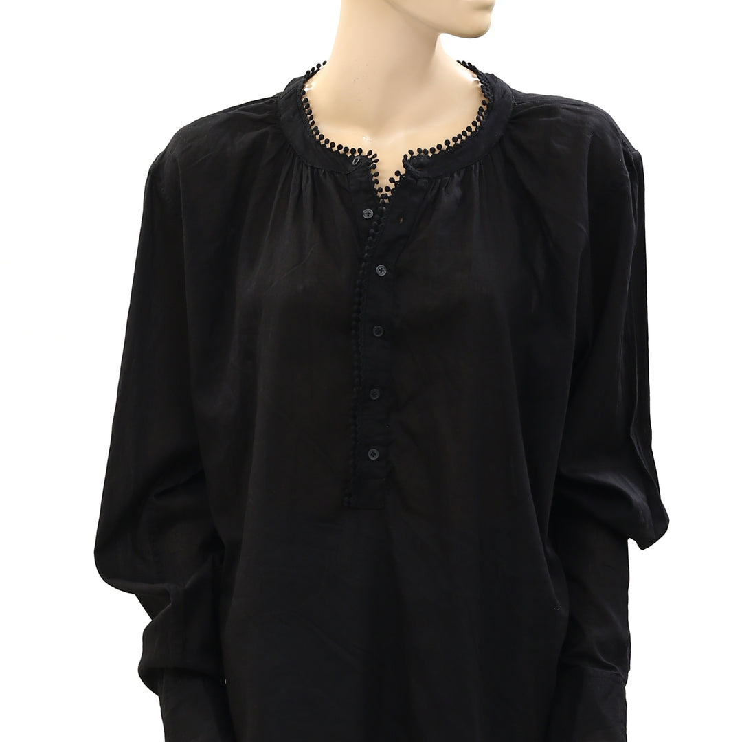 Nili Lotan Crochet Lace Trimmed Cotton Voile Tunic Shirt Top