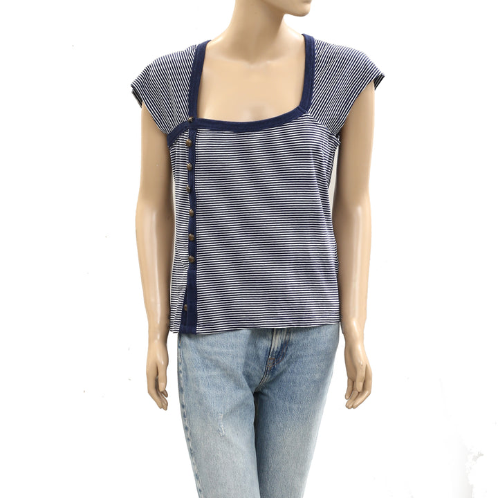 Maeve Anthropologie Short-Sleeve Side-Button Blouse Top