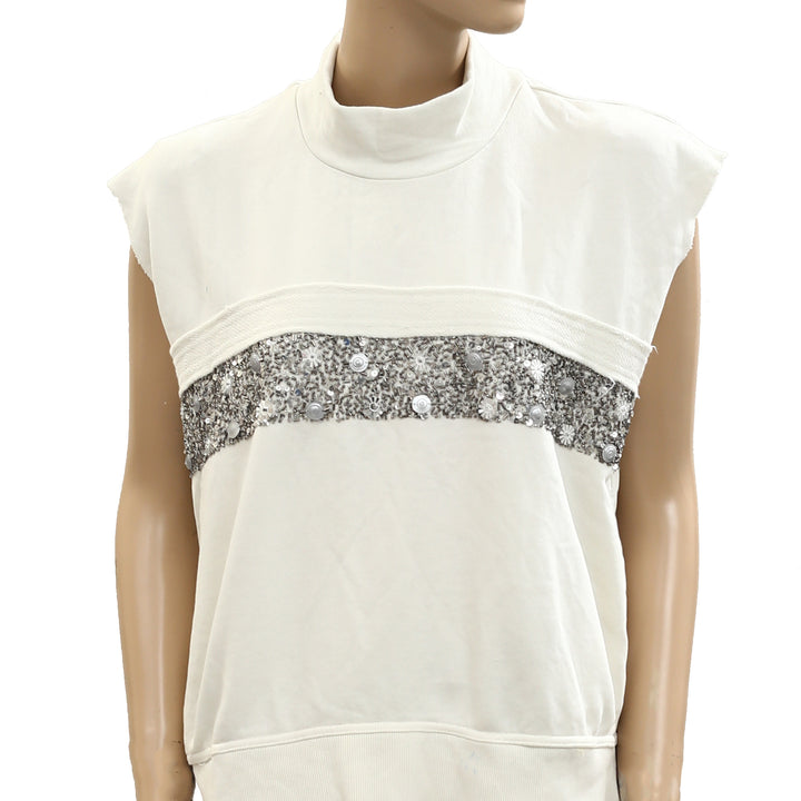 Free People Beaded Embellished Sweatshirt Vest Top