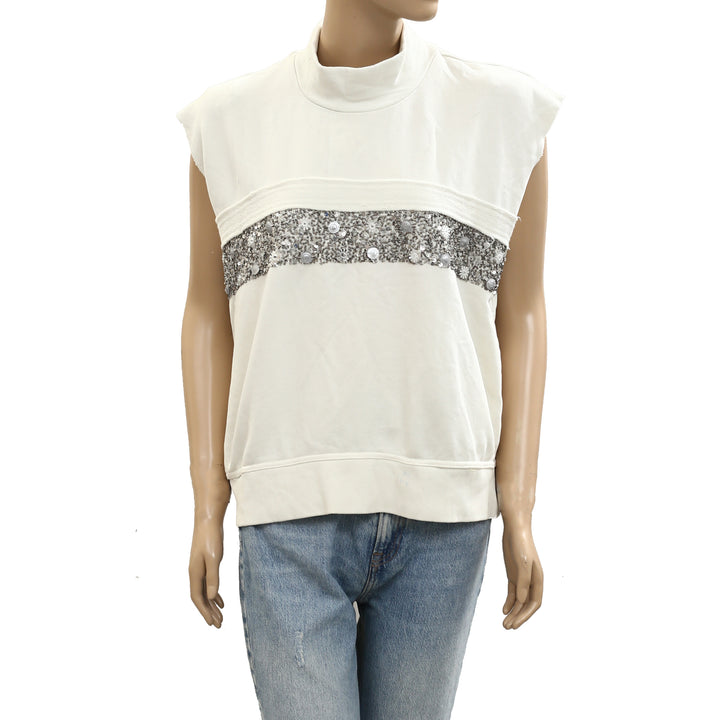 Free People Beaded Embellished Sweatshirt Vest Top