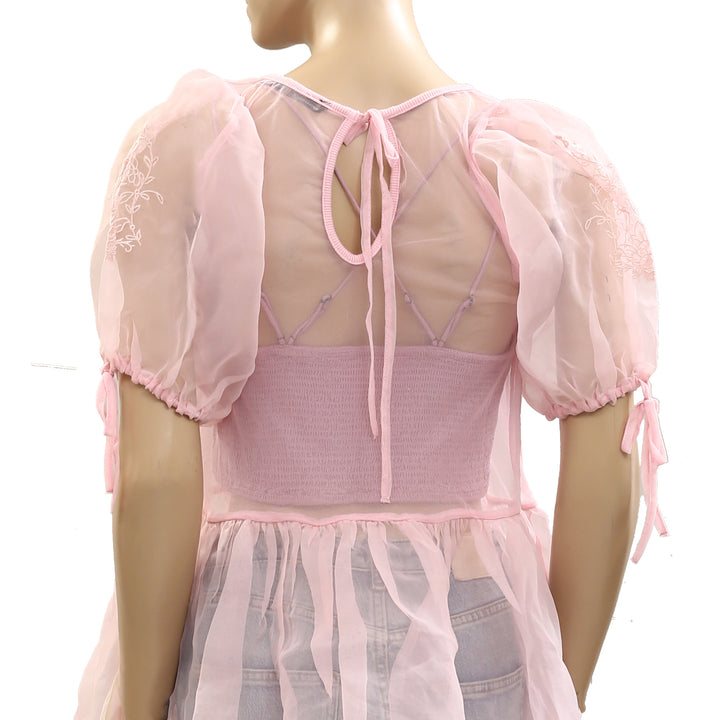 By Anthropologie Sheer Lace Peplum Blouse Top