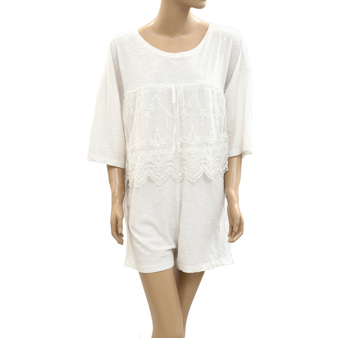 Anthropologie LyreBird Cotton Lace Twofer Romper