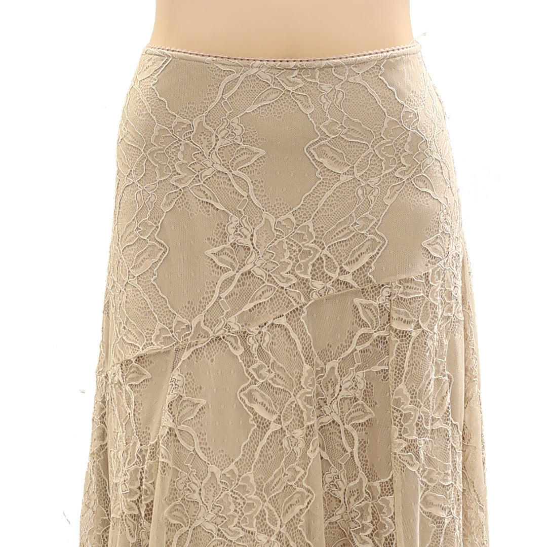 By Anthropologie Asymmetrical Drop-Waist Lace Midi Skirt
