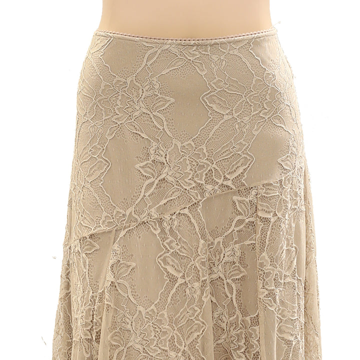 By Anthropologie Asymmetrical Drop-Waist Lace Midi Skirt