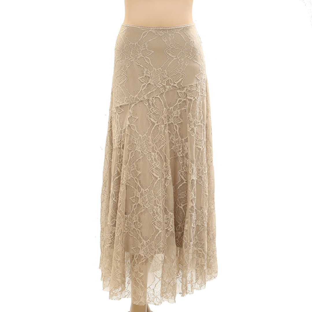 By Anthropologie Asymmetrical Drop-Waist Lace Midi Skirt