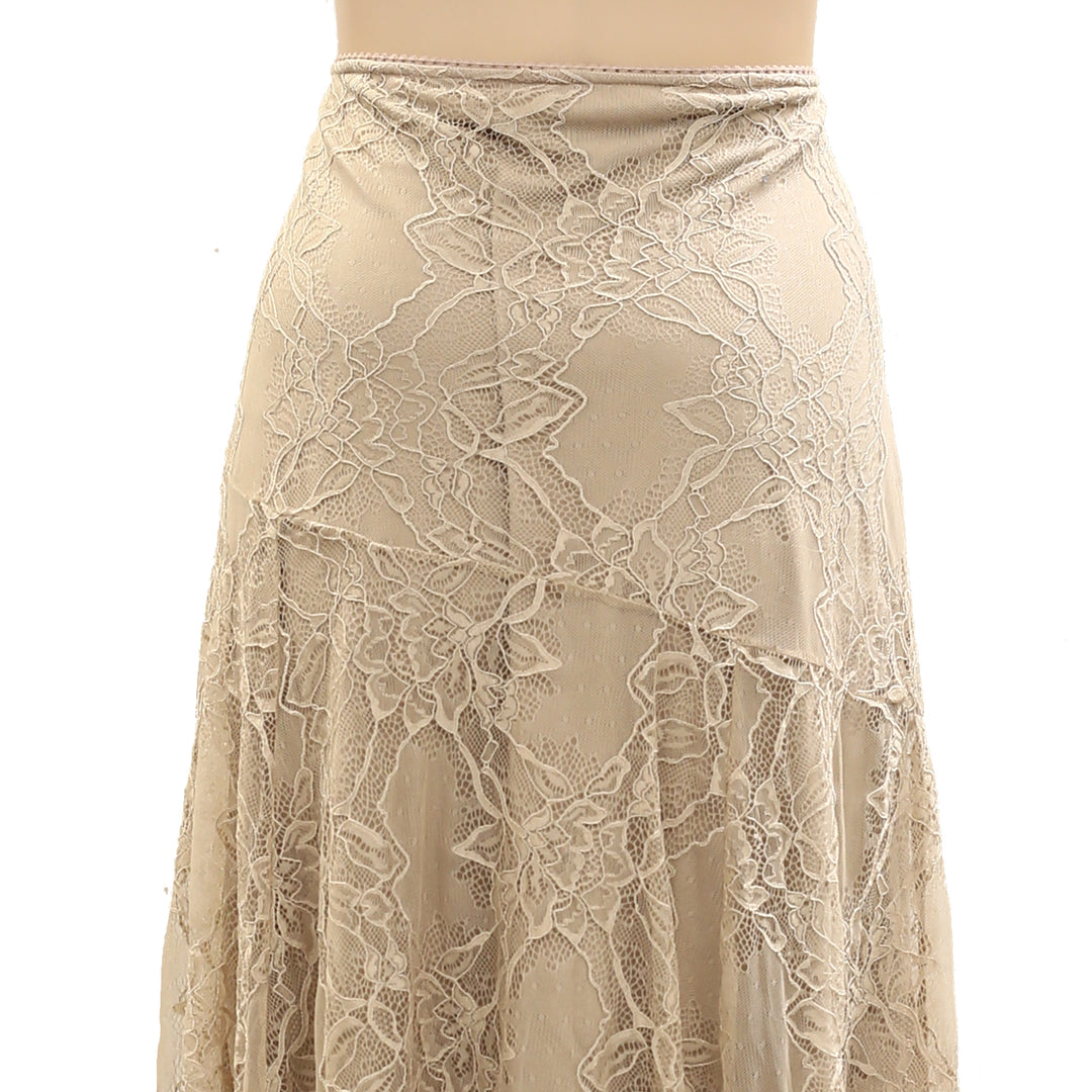 By Anthropologie Asymmetrical Drop-Waist Lace Midi Skirt