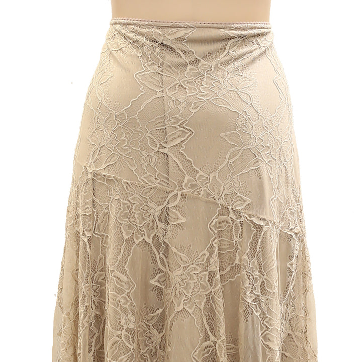 By Anthropologie Asymmetrical Drop-Waist Lace Midi Skirt