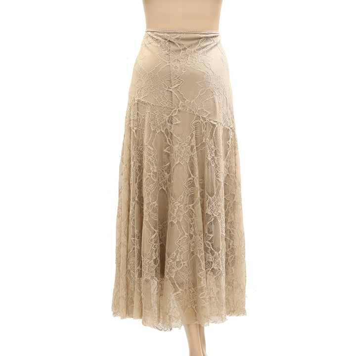 By Anthropologie Asymmetrical Drop-Waist Lace Midi Skirt