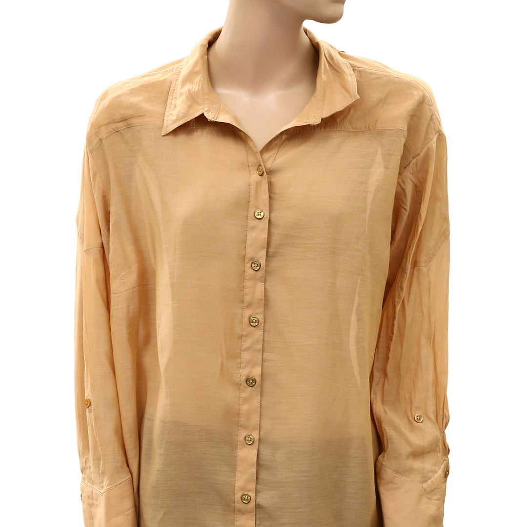 By Anthropologie Sheer Buttondown Shirt Top