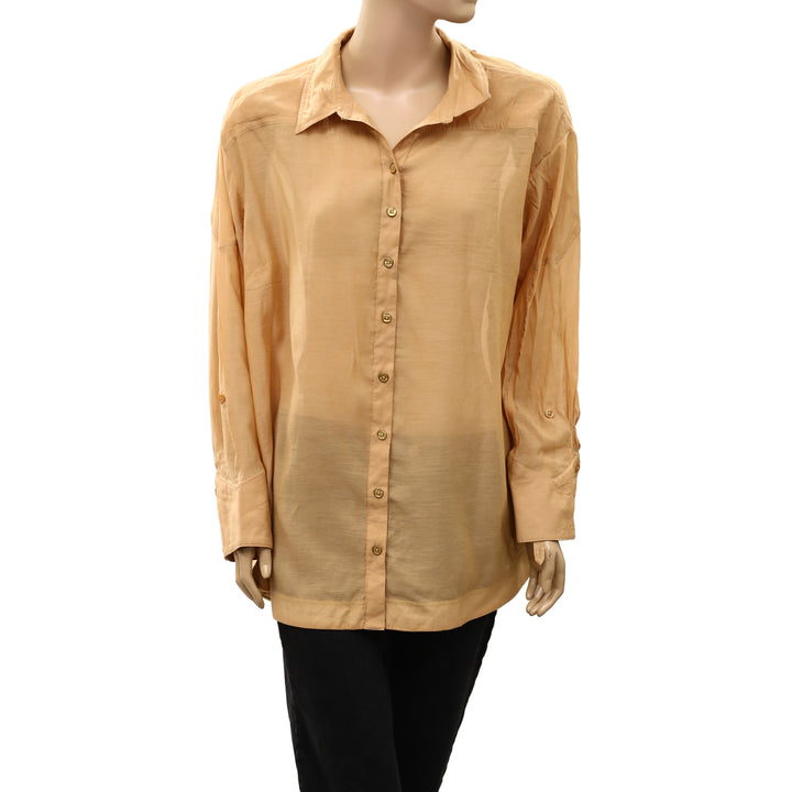 By Anthropologie Sheer Buttondown Shirt Top