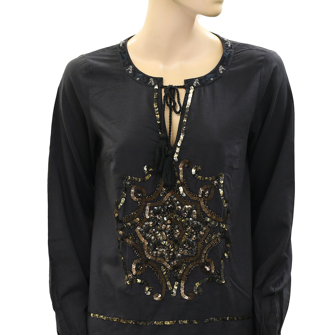 Odd Molly Anthropologie Embroidered Sequin Blouse Top