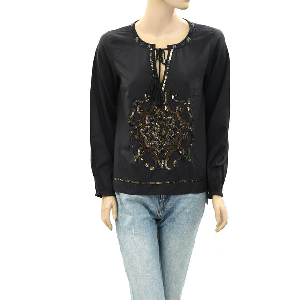 Odd Molly Anthropologie Embroidered Sequin Blouse Top