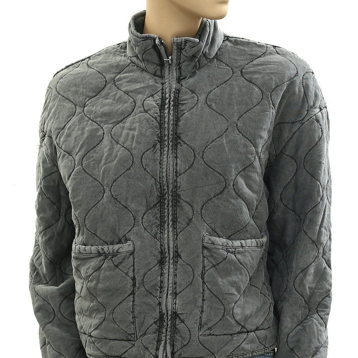 Green Coast Wavy Quilted Cropped Jacket Top