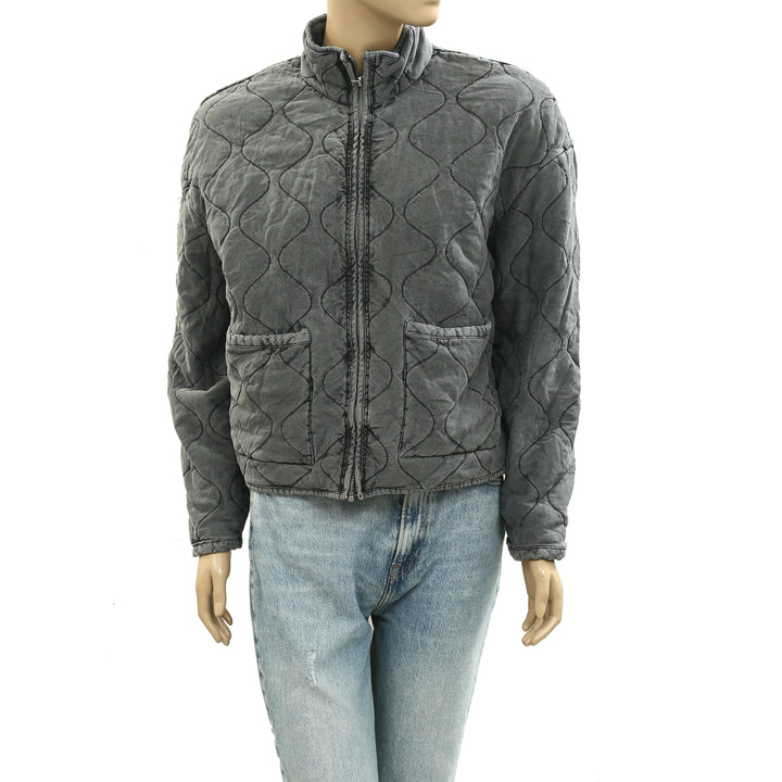 Green Coast Wavy Quilted Cropped Jacket Top