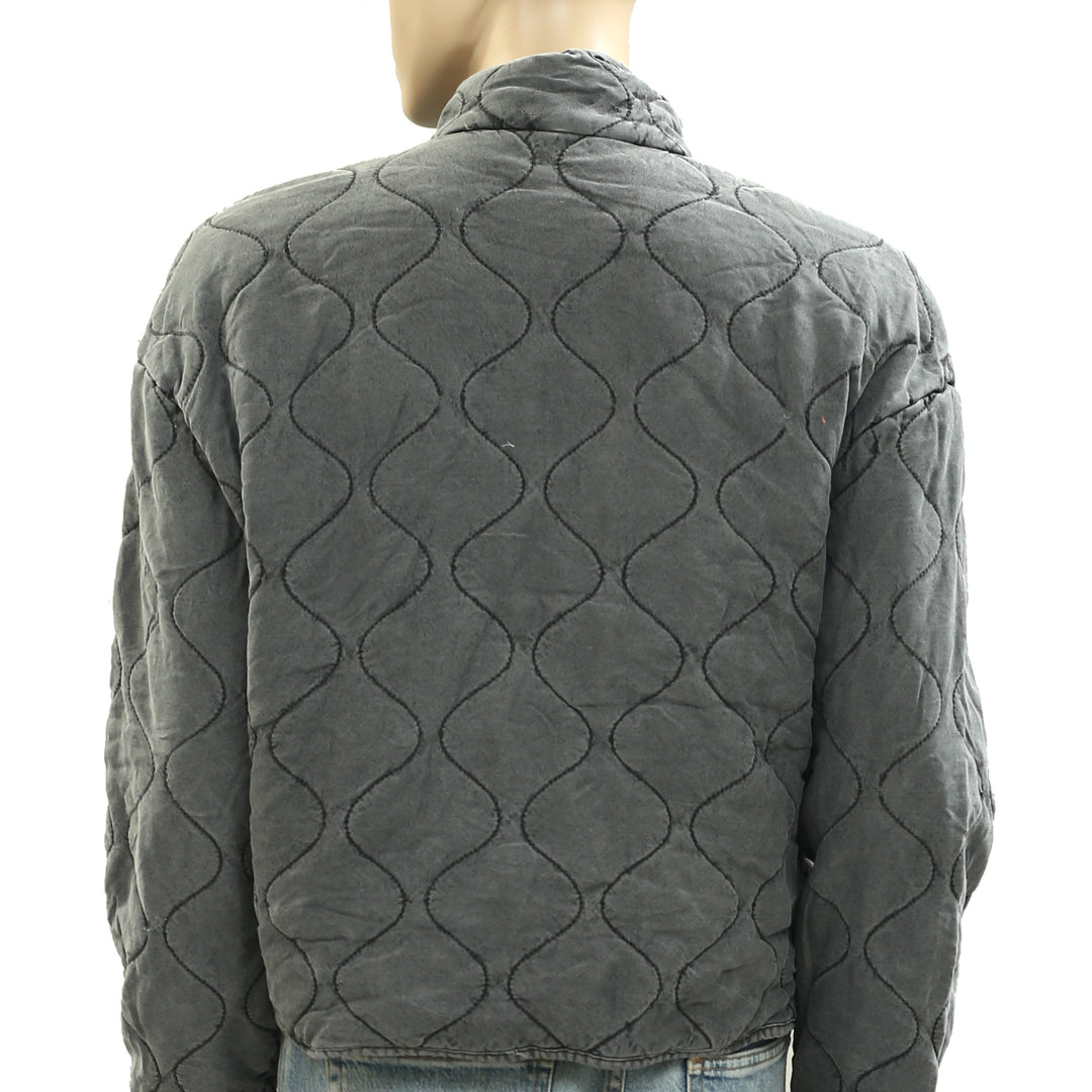 Green Coast Wavy Quilted Cropped Jacket Top