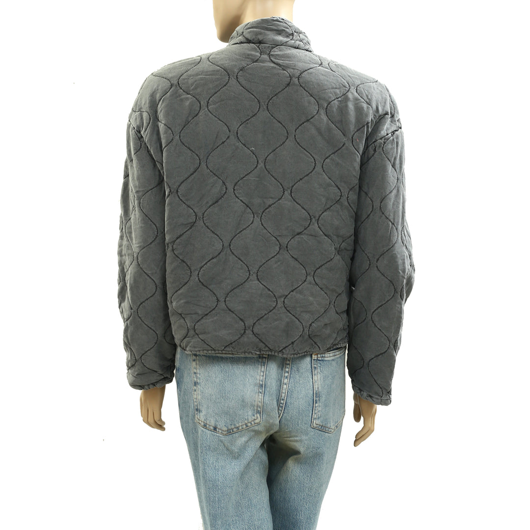 Green Coast Wavy Quilted Cropped Jacket Top