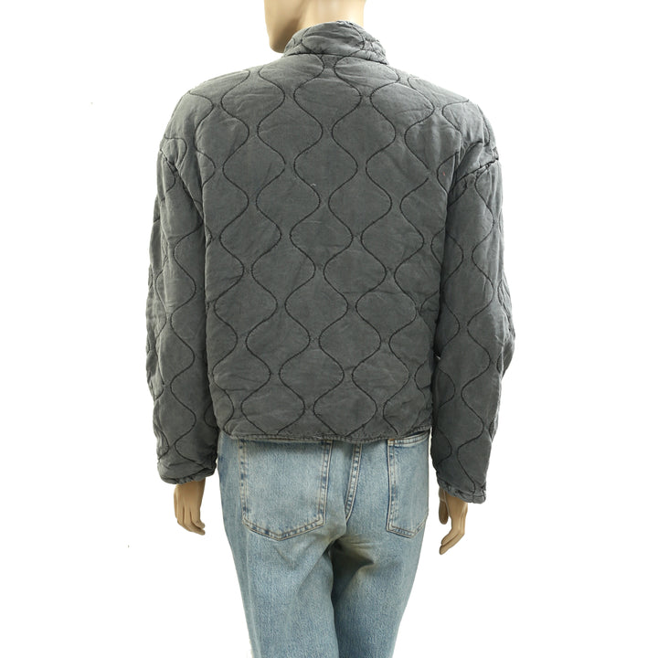 Green Coast Wavy Quilted Cropped Jacket Top