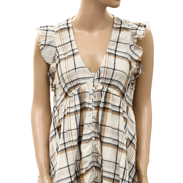 By Anthropologie Pilcro Flutter-Sleeve Button-Front Mini Dress
