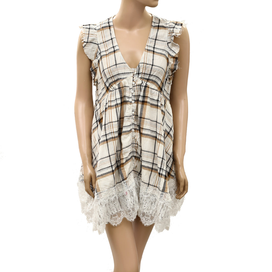 By Anthropologie Pilcro Flutter-Sleeve Button-Front Mini Dress