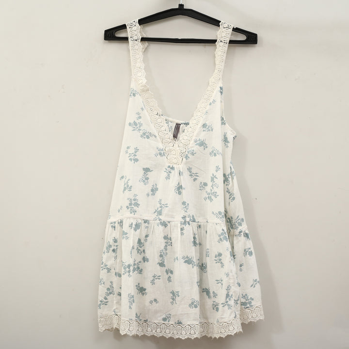 By Anthropologie Embroidered-Trim V-Neck Mini Sleep Dress